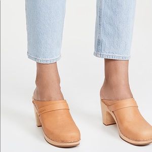 SWEDISH HASBEENS Wooden Clogs Brown Leather Sz 41 (fits size 39.5/9)